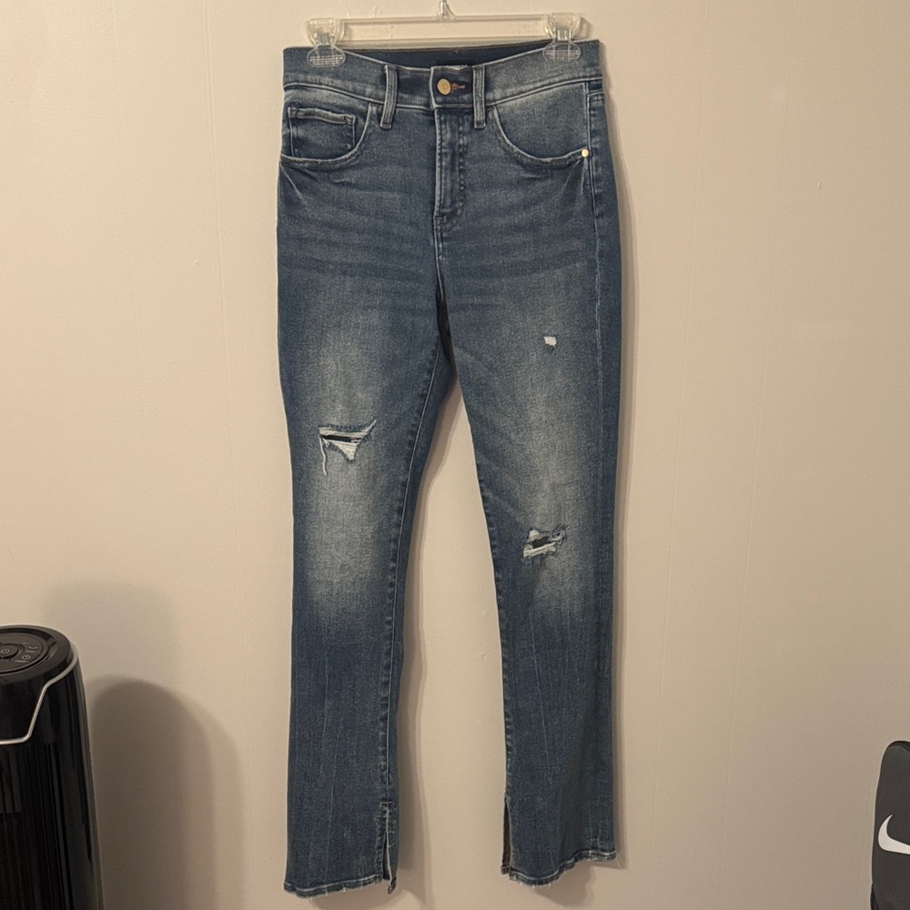 Express Blue Distressed Straight Leg Jeans